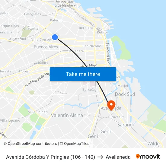 Avenida Córdoba Y Pringles (106 - 140) to Avellaneda map