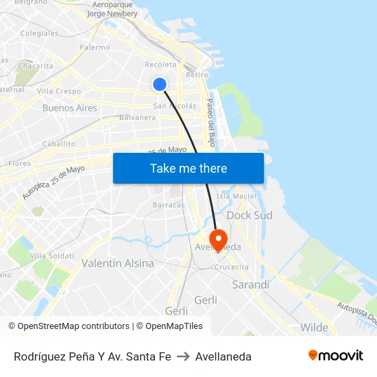 Rodríguez Peña Y Av. Santa Fe to Avellaneda map