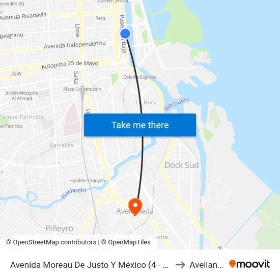 Avenida Moreau De Justo Y México (4 - 103 - 197) to Avellaneda map