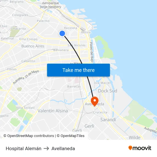 Hospital Alemán to Avellaneda map