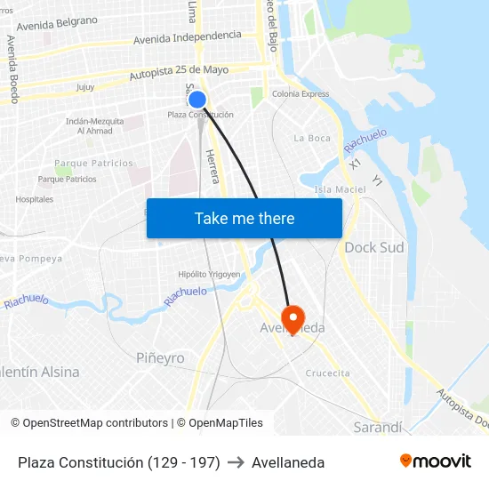 Plaza Constitución (129 - 197) to Avellaneda map