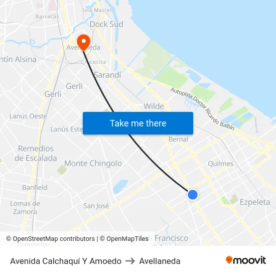 Avenida Calchaquí Y Amoedo to Avellaneda map