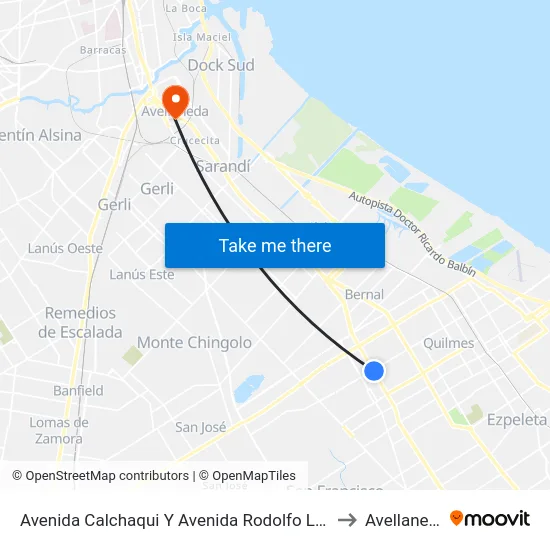 Avenida Calchaqui Y Avenida Rodolfo López to Avellaneda map