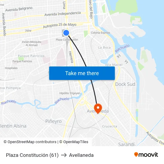 Plaza Constitución (61) to Avellaneda map