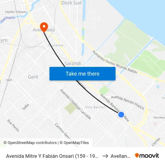 Avenida Mitre Y Fabián Onsari (159 - 197 - 293) to Avellaneda map