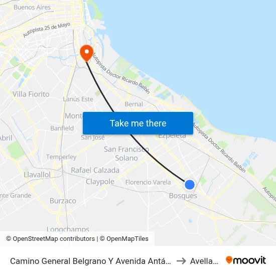 Camino General Belgrano Y Avenida Antártida Argentina to Avellaneda map