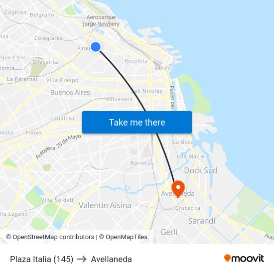 Plaza Italia (145) to Avellaneda map