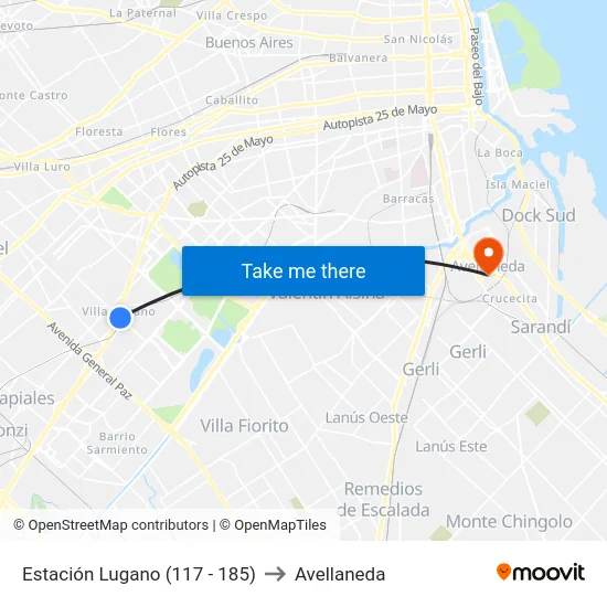 Estación Lugano (117 - 185) to Avellaneda map