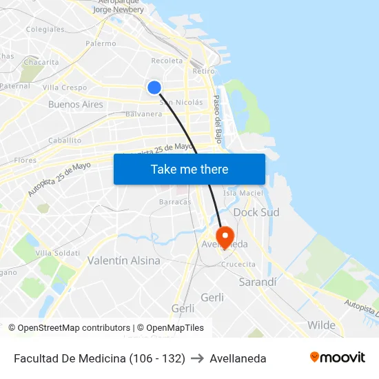Facultad De Medicina (106 - 132) to Avellaneda map