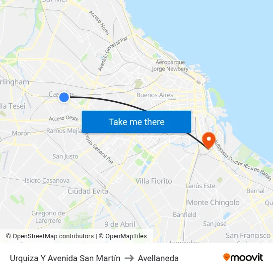 Urquiza Y Avenida San Martín to Avellaneda map