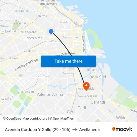 Avenida Córdoba Y Gallo (29 - 106) to Avellaneda map