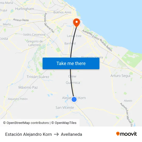 Estación Alejandro Korn to Avellaneda map
