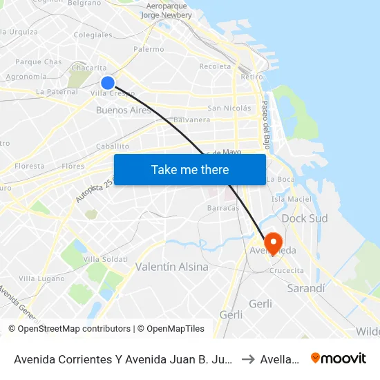 Avenida Corrientes Y Avenida Juan B. Justo (65 - 127) to Avellaneda map