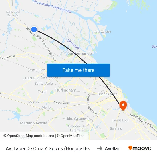 Av. Tapia De Cruz Y Gelves (Hospital Escobar) to Avellaneda map