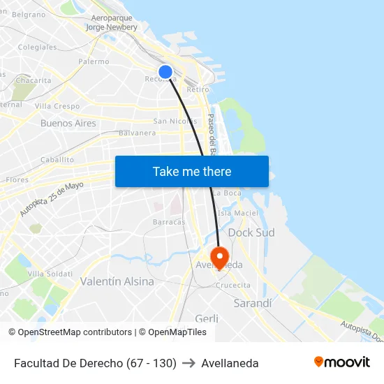 Facultad De Derecho (67 - 130) to Avellaneda map
