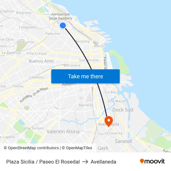 Plaza Sicilia / Paseo El Rosedal to Avellaneda map