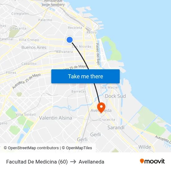 Facultad De Medicina (60) to Avellaneda map