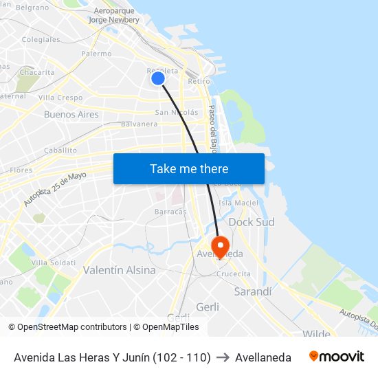 Avenida Las Heras Y Junín (102 - 110) to Avellaneda map
