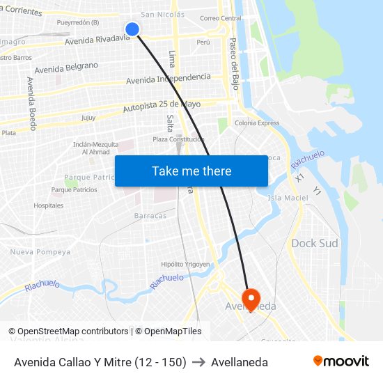 Avenida Callao Y Mitre (12 - 150) to Avellaneda map