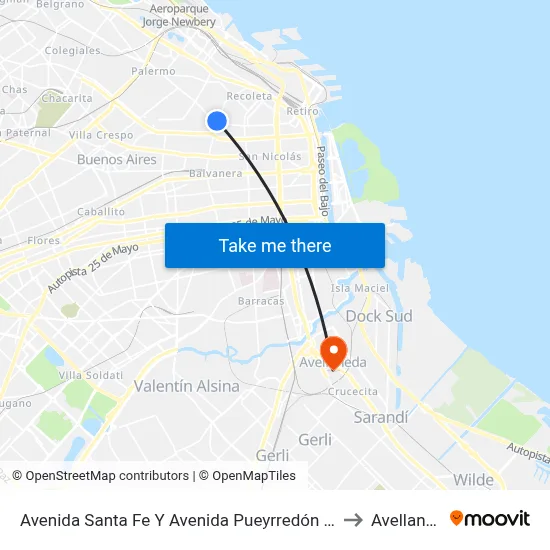 Avenida Santa Fe Y Avenida Pueyrredón (64 - 68) to Avellaneda map