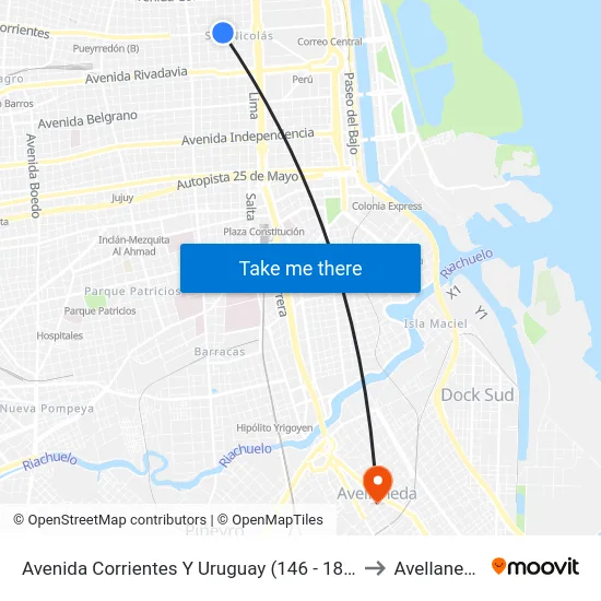 Avenida Corrientes Y Uruguay (146 - 180) to Avellaneda map