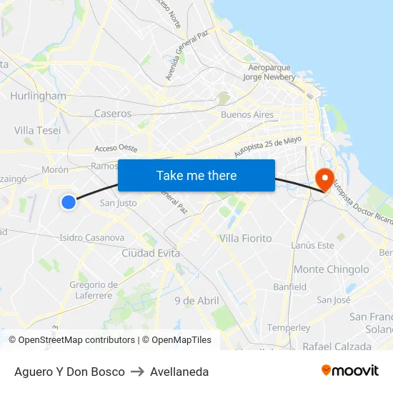 Aguero Y Don Bosco to Avellaneda map