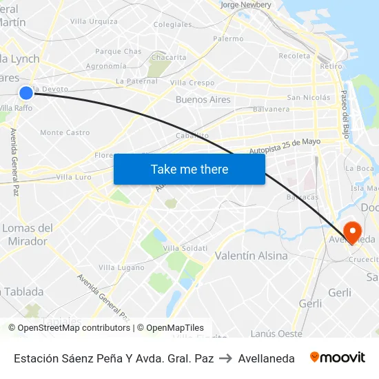 Estación Sáenz Peña Y Avda. Gral. Paz to Avellaneda map