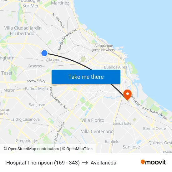 Hospital Thompson (169 - 343) to Avellaneda map