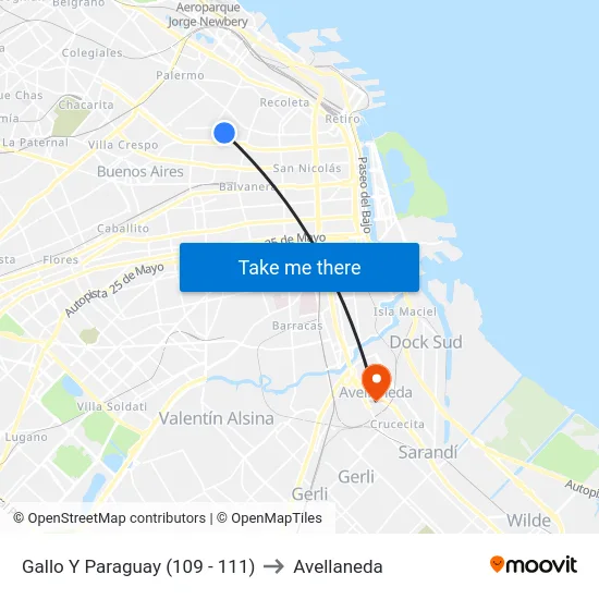 Gallo Y Paraguay (109 - 111) to Avellaneda map