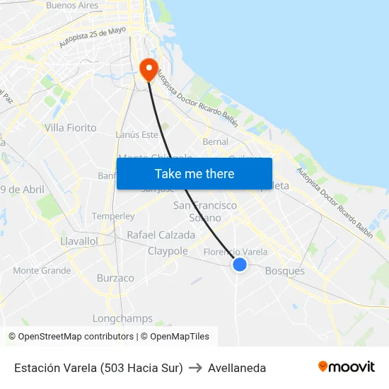 Estación Varela (503 Hacia Sur) to Avellaneda map