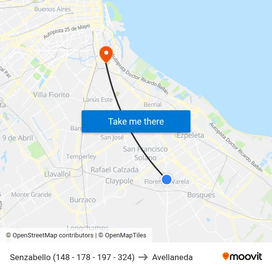 Senzabello (148 - 178 - 197 - 324) to Avellaneda map