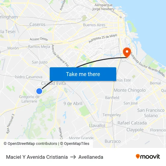 Maciel Y Avenida Cristianía to Avellaneda map
