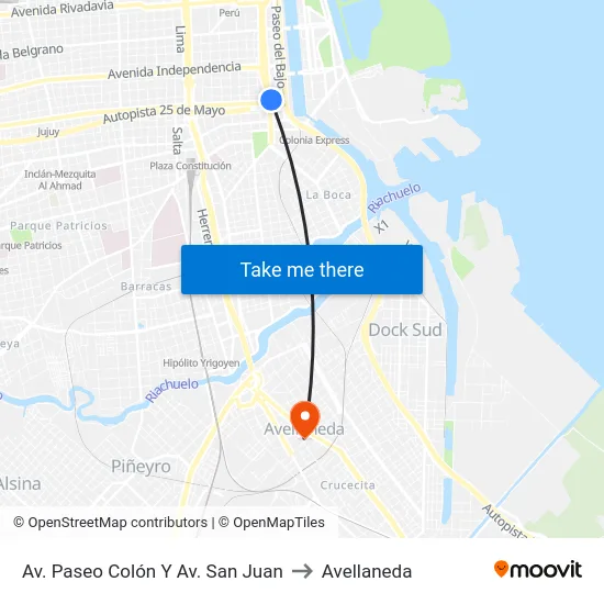 Av. Paseo Colón Y Av. San Juan to Avellaneda map