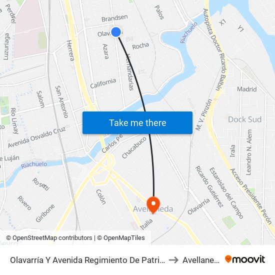 Olavarría Y Avenida Regimiento De Patricios to Avellaneda map