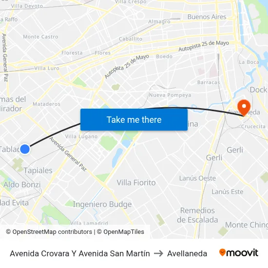 Avenida Crovara Y Avenida San Martín to Avellaneda map