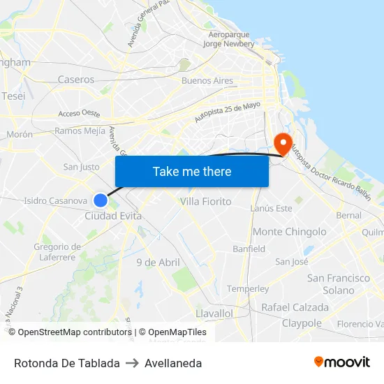 Rotonda De Tablada to Avellaneda map