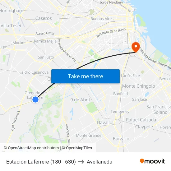 Estación Laferrere (180 - 630) to Avellaneda map
