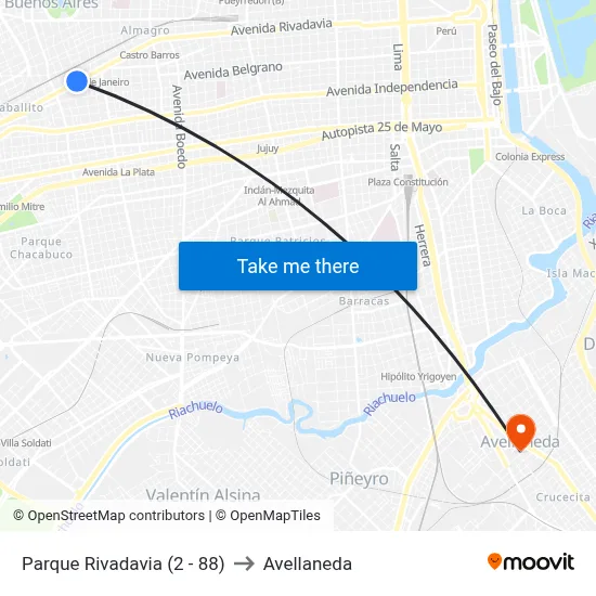 Parque Rivadavia (2 - 88) to Avellaneda map