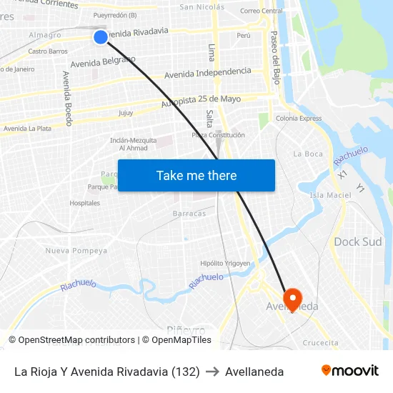 La Rioja Y Avenida Rivadavia (132) to Avellaneda map