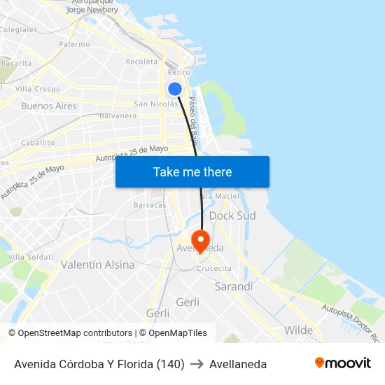 Avenida Córdoba Y Florida (140) to Avellaneda map