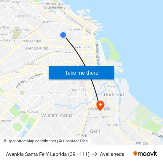 Avenida Santa Fe Y Laprida (39 - 111) to Avellaneda map
