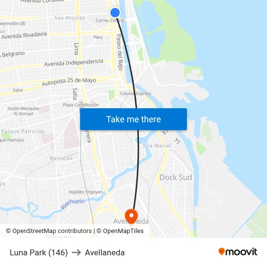 Luna Park (146) to Avellaneda map