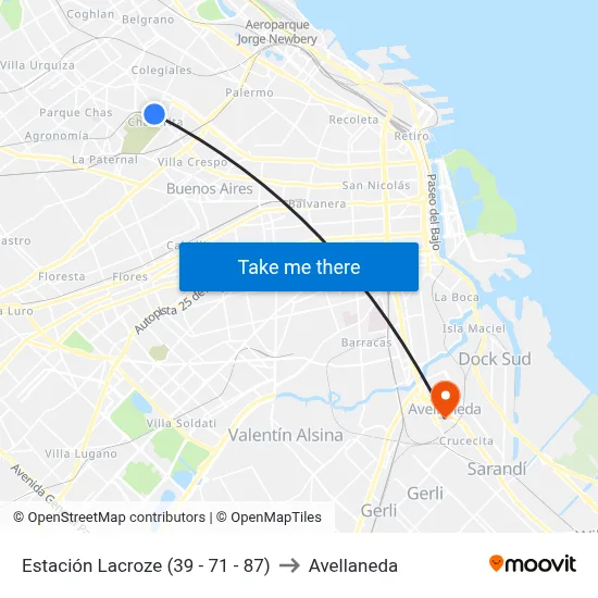 Estación Lacroze (39 - 71 - 87) to Avellaneda map