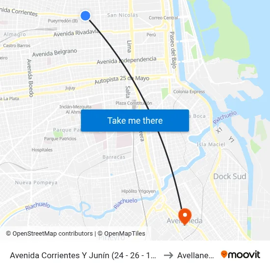 Avenida Corrientes Y Junín (24 - 26 - 146) to Avellaneda map