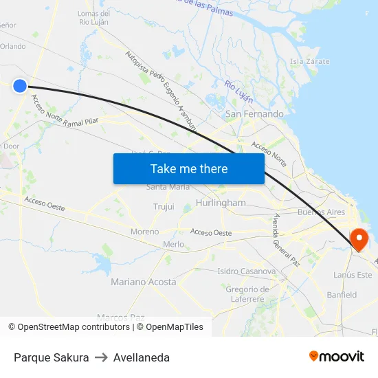 Parque Sakura to Avellaneda map