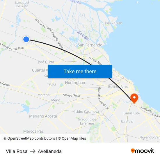 Villa Rosa to Avellaneda map
