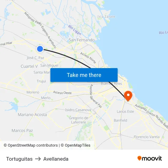 Tortuguitas to Avellaneda map