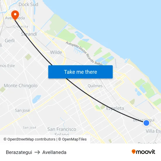 Berazategui to Avellaneda map
