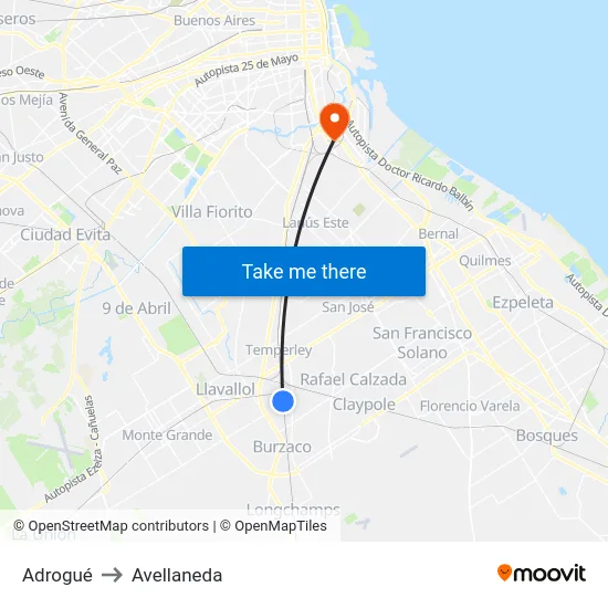 Adrogué to Avellaneda map