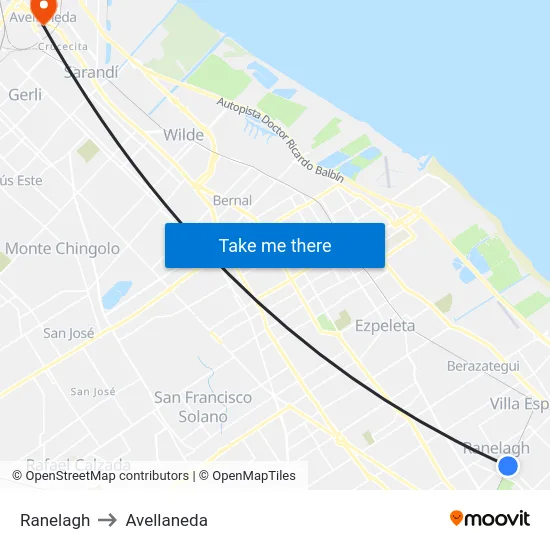 Ranelagh to Avellaneda map